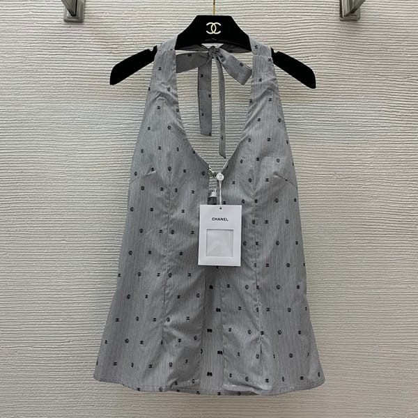 定番シャネル n級品 ドット ストライプ ホルターネック リボン ロゴ sha07975